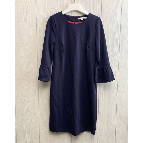 Boden Lavinia Blue Ponte 3/4 Bell Sleeve Dress Size 6 - Picture 2 of 5